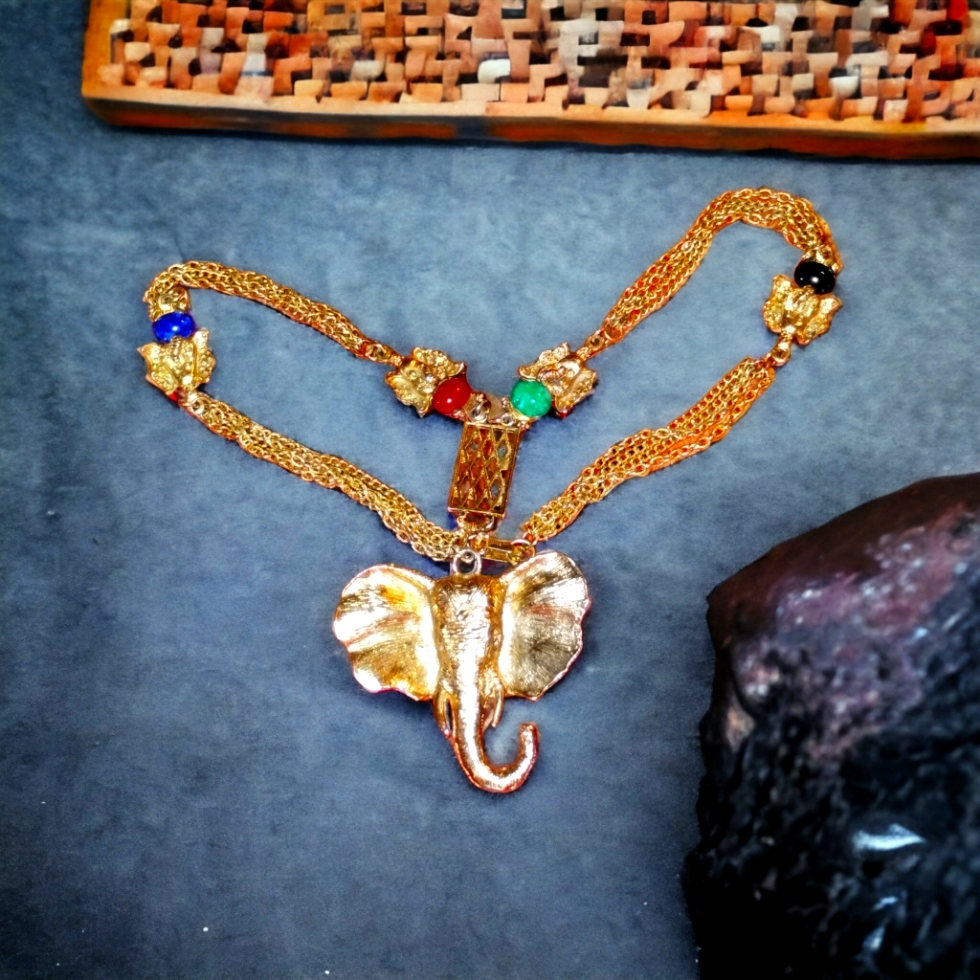 Uniquely Handcrafted And Designed Multi-Chain Elephant Necklace W/Natura